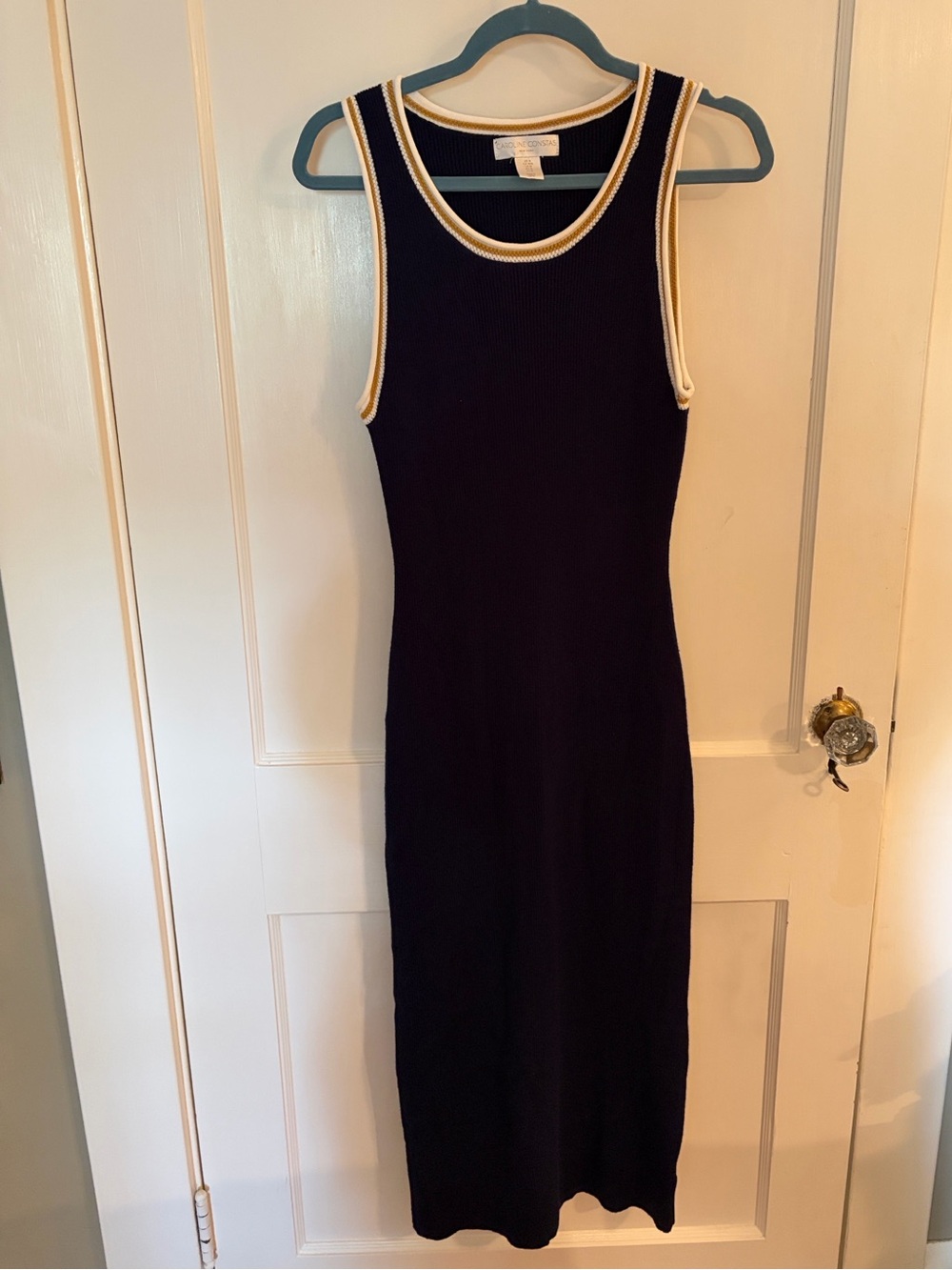 Caroline Constas Navy Ribbed Knit Maxi Dress